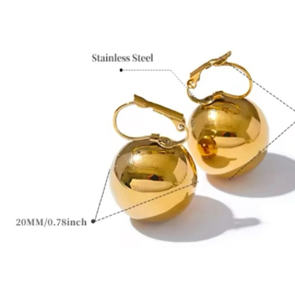 Vintage Retro Gold Ball 18K Gold Stainless Steel Waterproof Large Earrinngs - Picture 13 of 17